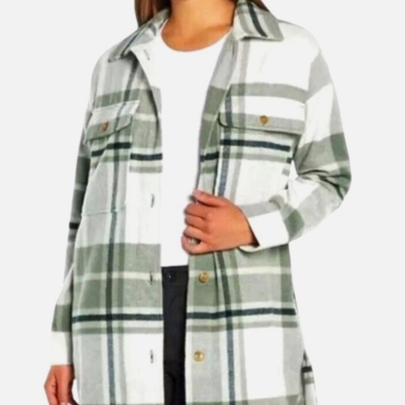 Banana Republic Plaid Button-Up Jacket in Green and White - Picture 3 of 7